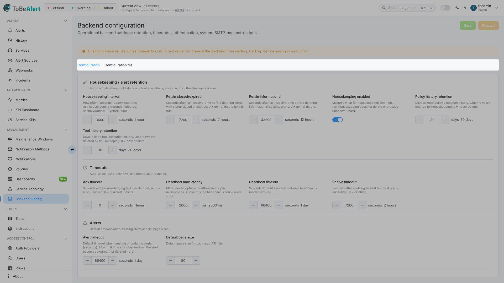 Backend Configuration — Configuration and Configuration File tabs