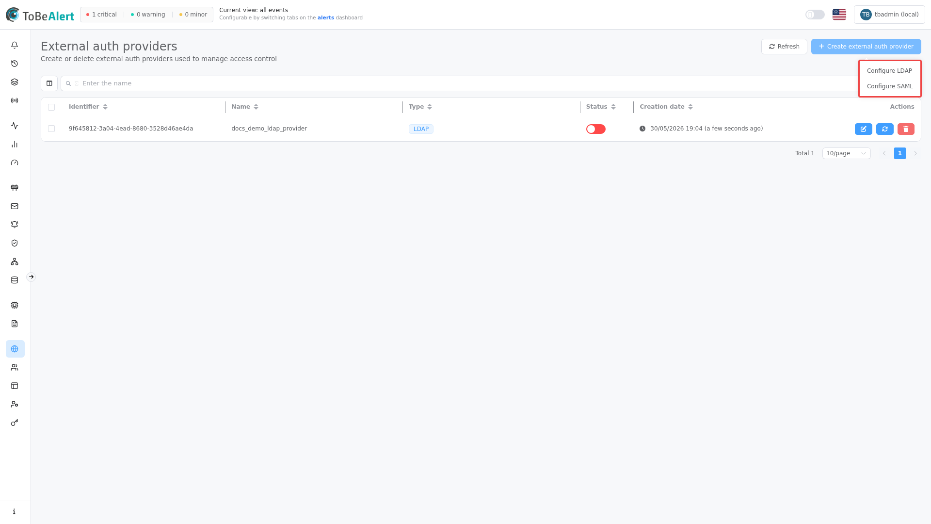 Create external auth provider — Configure LDAP and Configure SAML