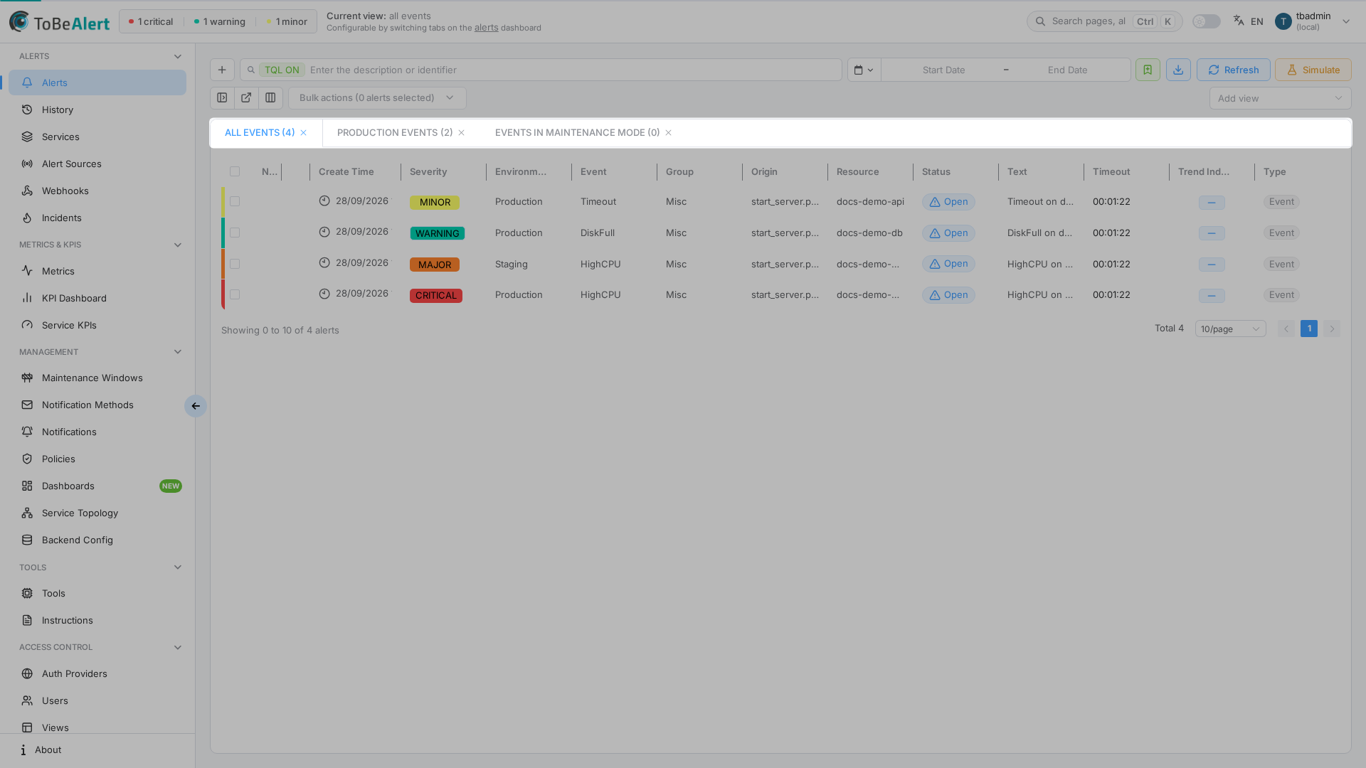 Dashboard view tabs — tab bar with active and assigned view tabs