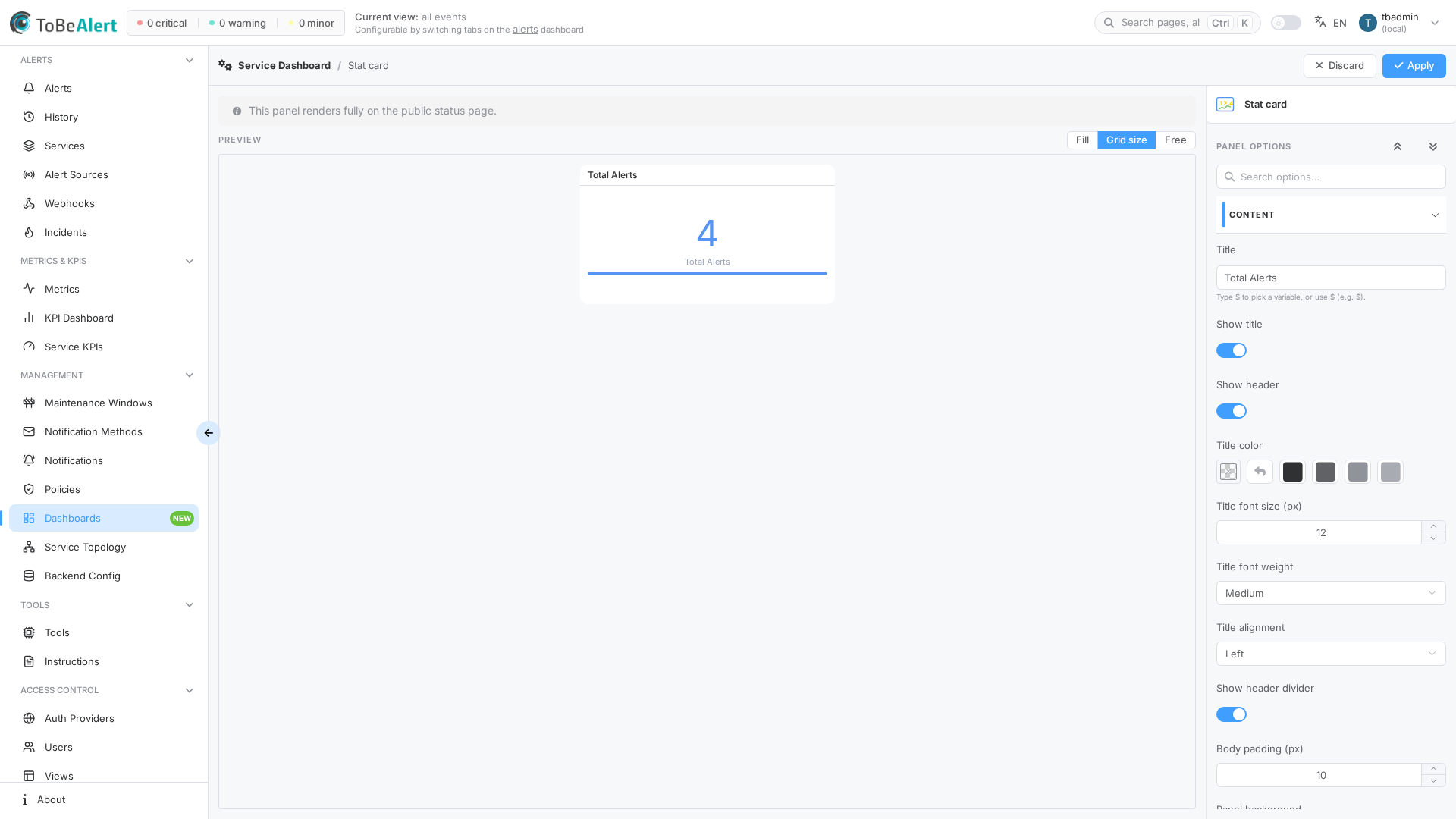 Edit panel — preview and options