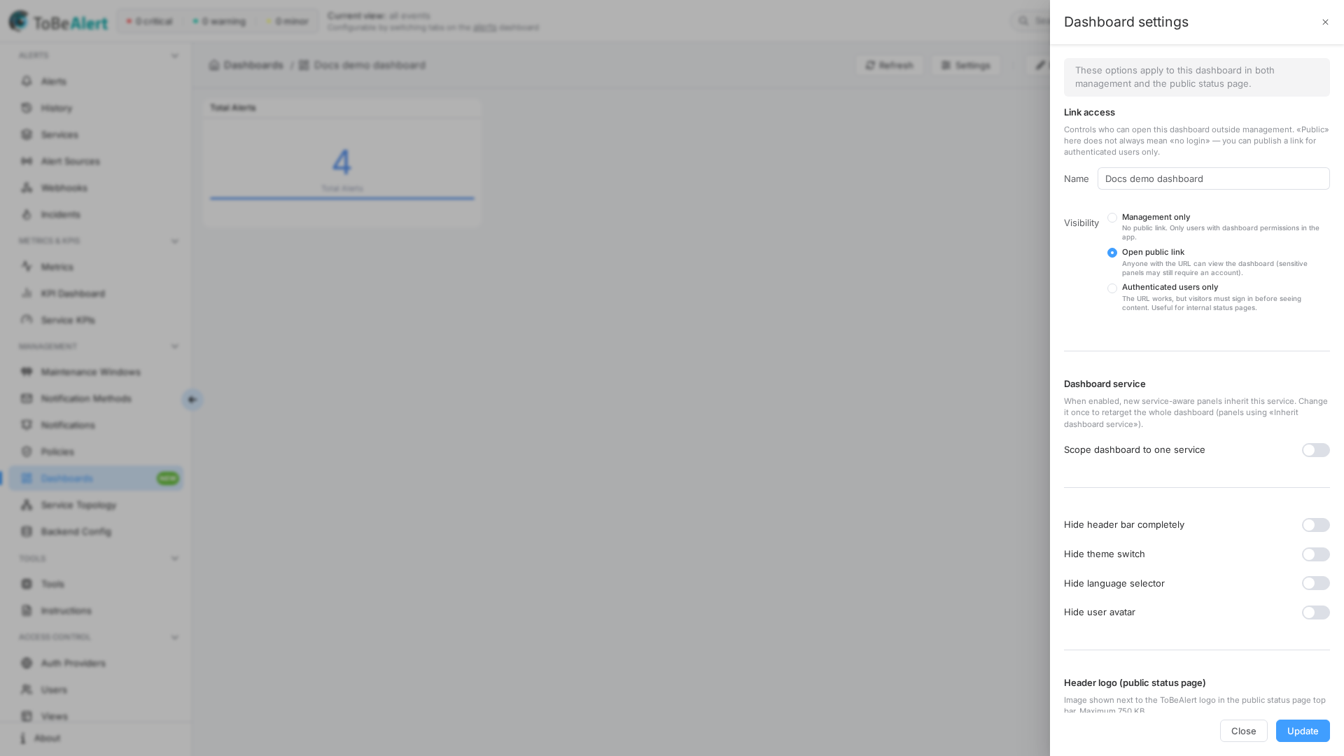 Dashboard settings