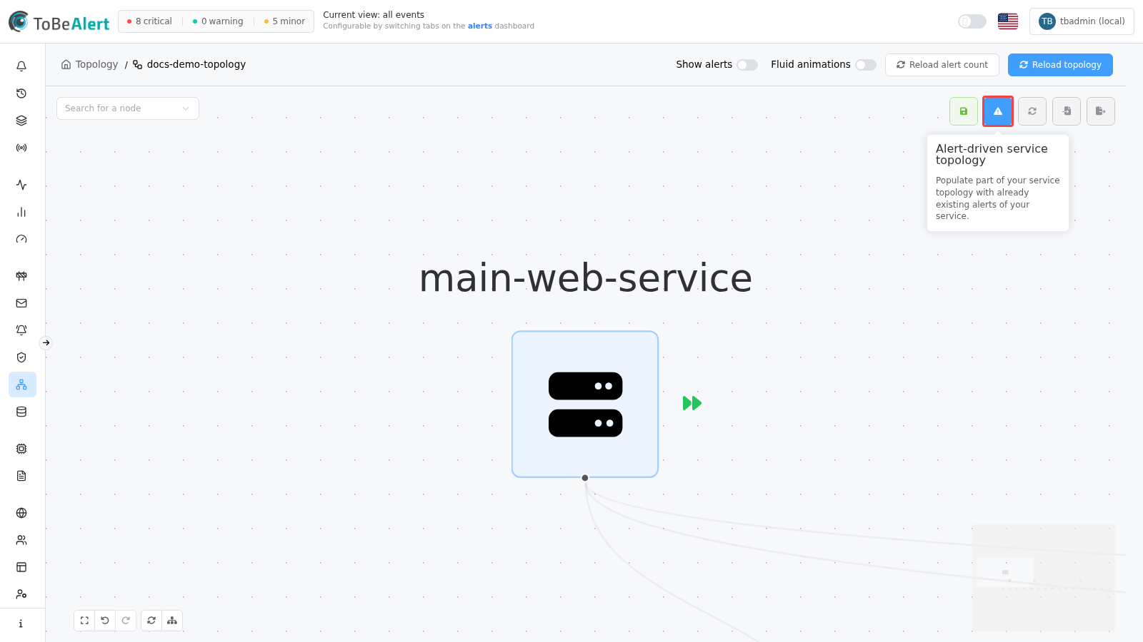 Alert-driven — toolbar button and tooltip