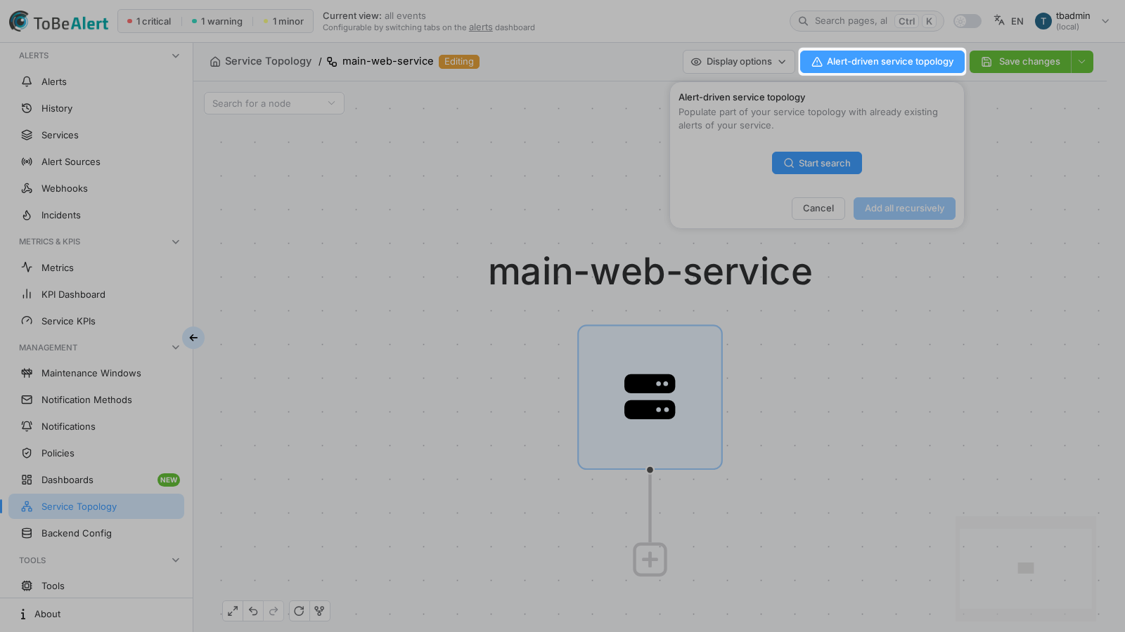 Alert-driven — toolbar button and tooltip