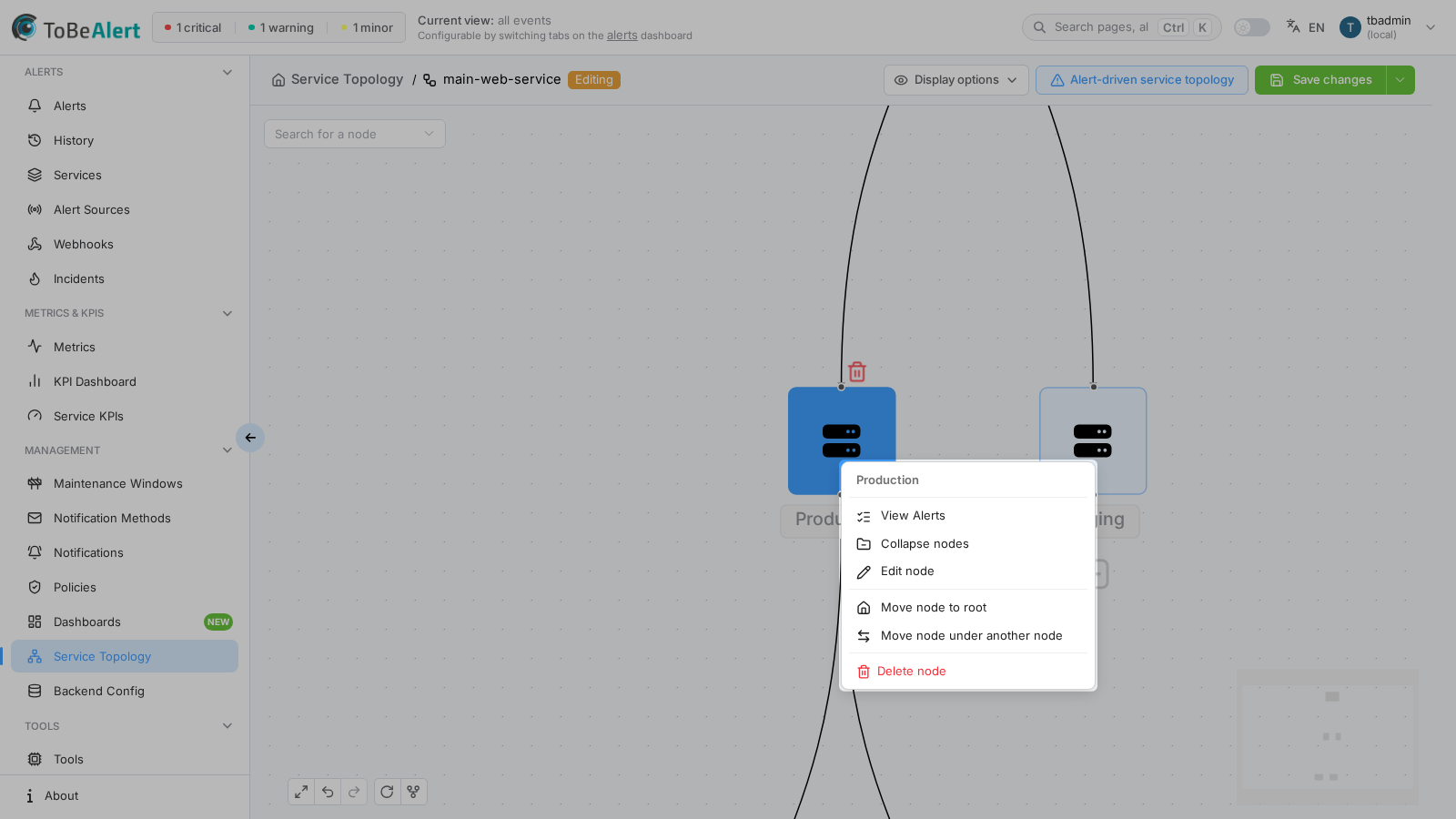 Node context menu in edit mode