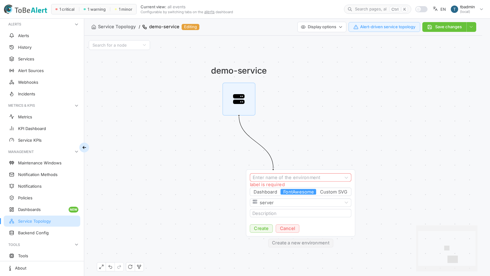Create node — empty build card