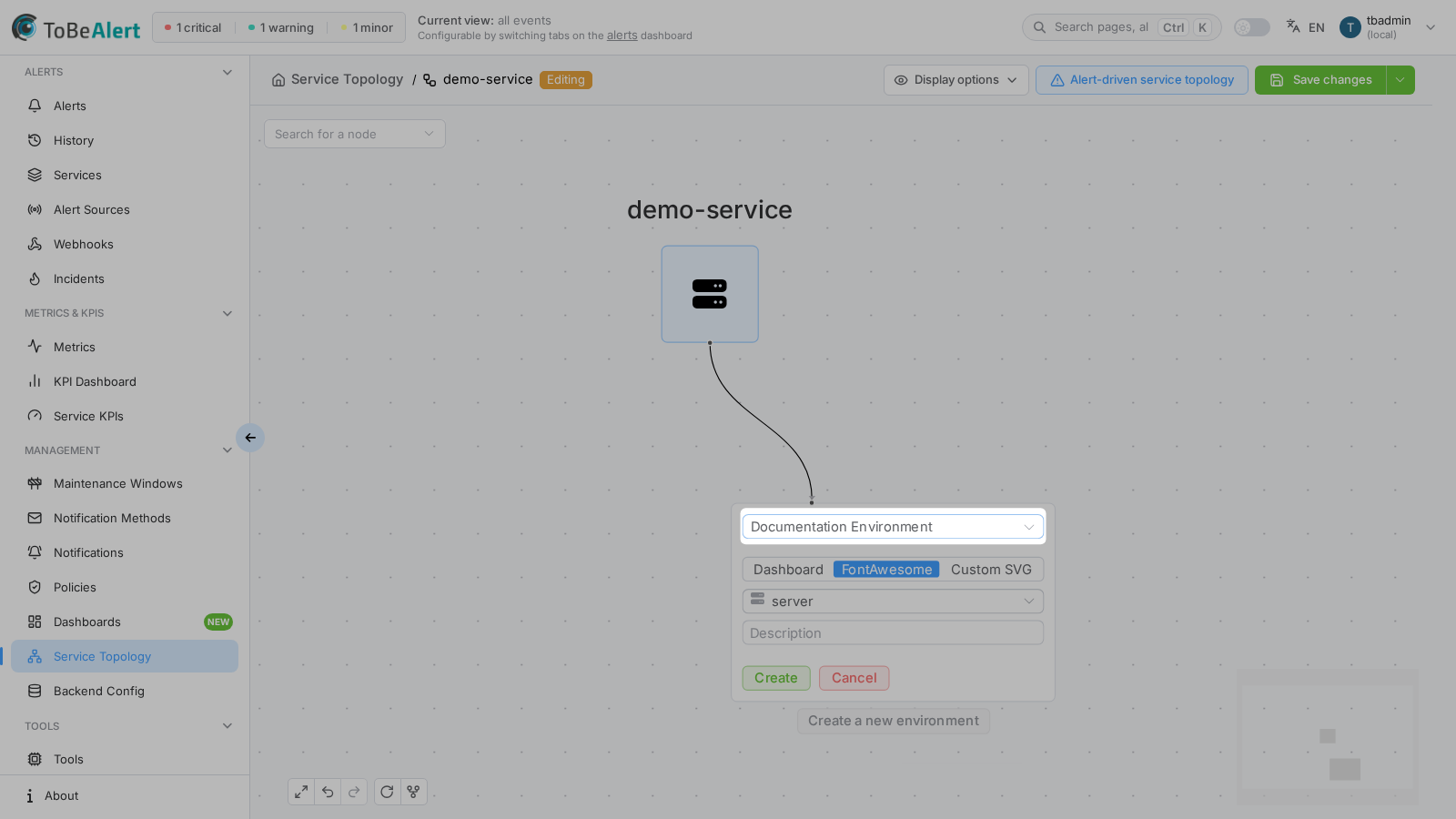 Create node — name and icon filled in