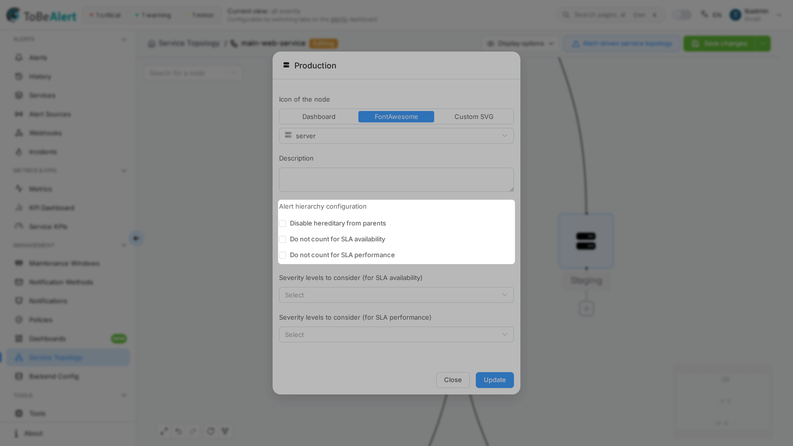 Node configuration dialog