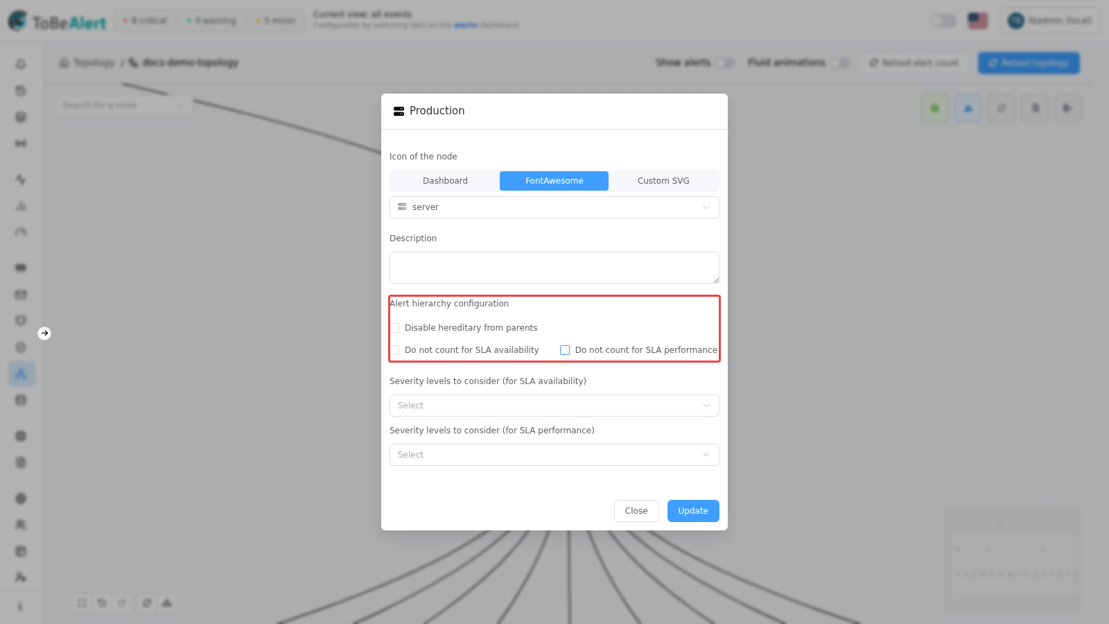 Node configuration dialog