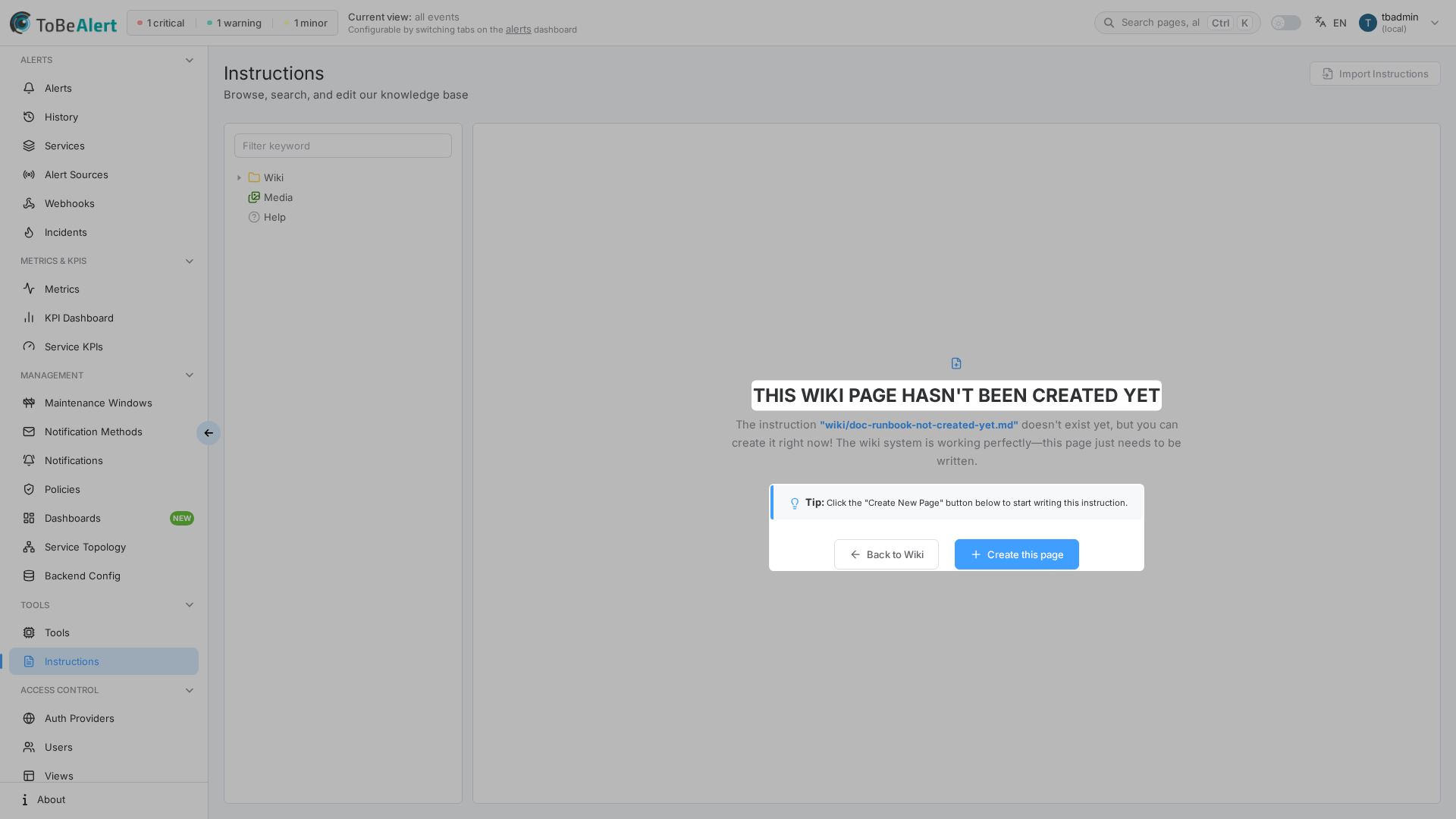 Wiki page — not created, highlighted in red