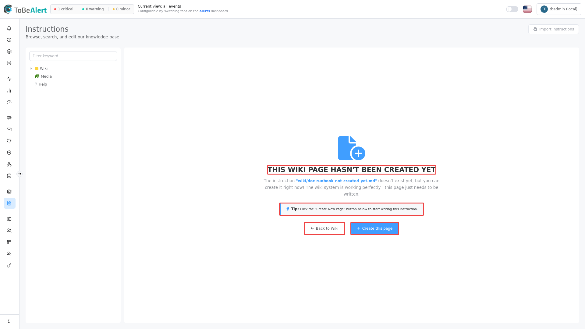 Wiki page — not created, highlighted in red