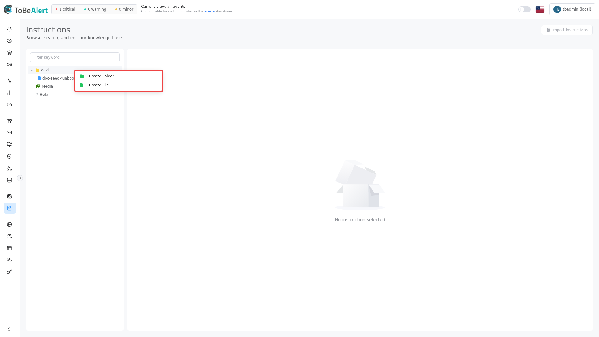 Wiki folder context menu — Create Folder and Create File, highlighted in red