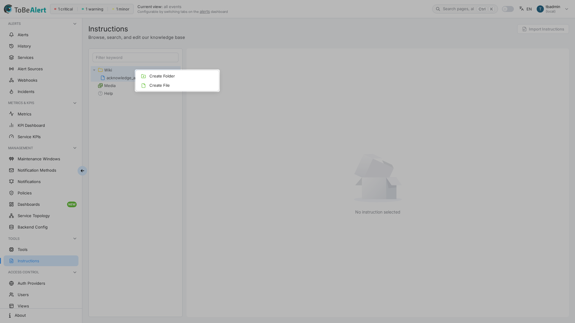 Wiki folder context menu — Create Folder and Create File, highlighted in red