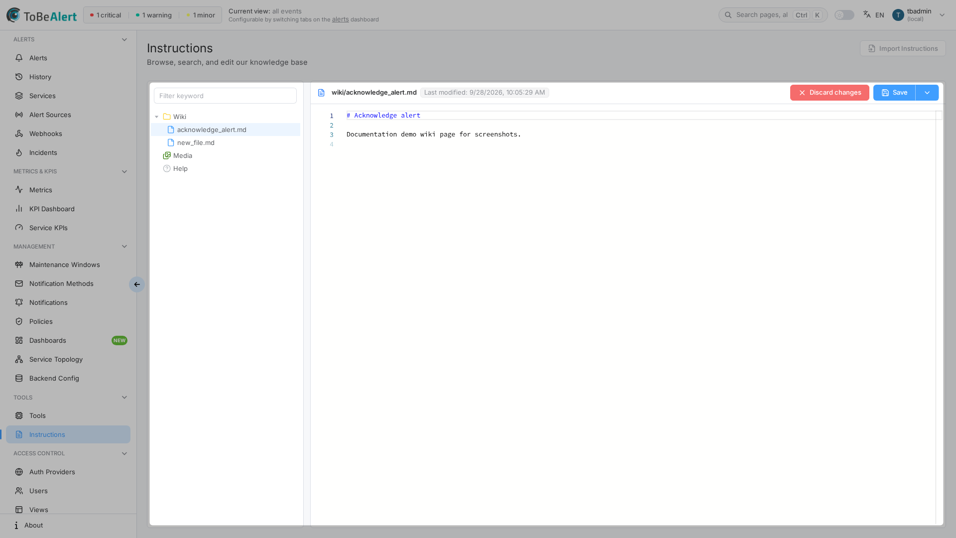 Wiki page — Markdown editor, highlighted in red