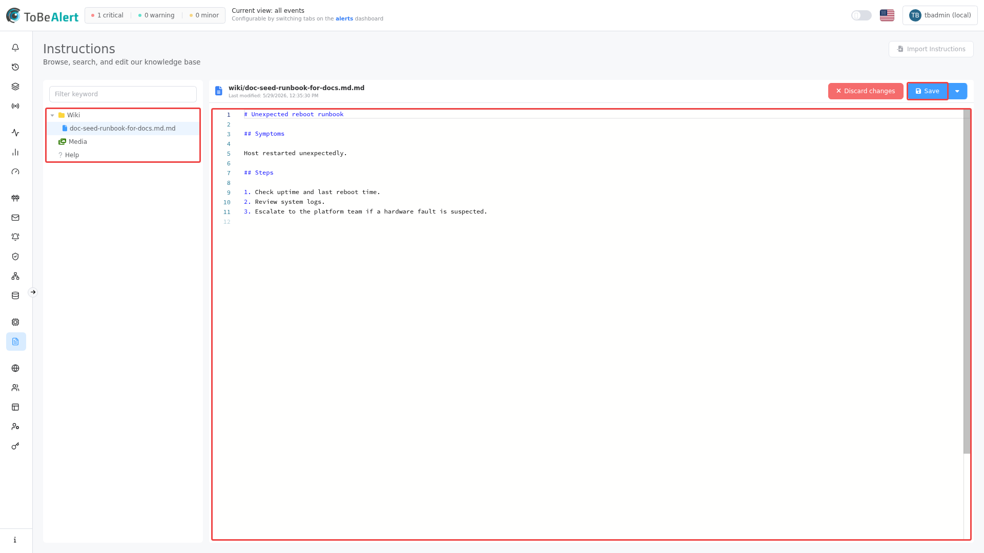Wiki page — Markdown editor, highlighted in red