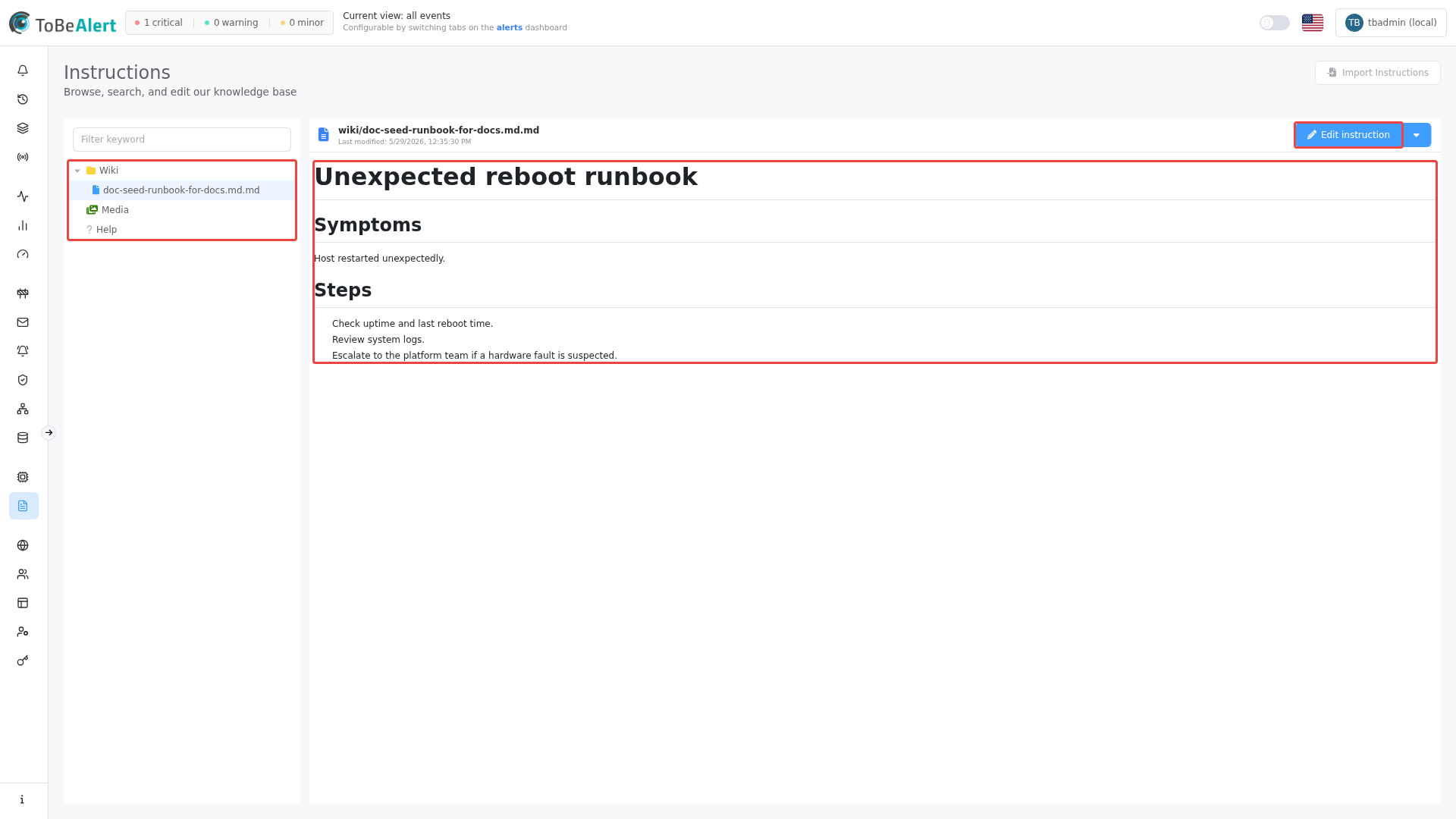 Wiki page — view mode with tree visible, highlighted in red