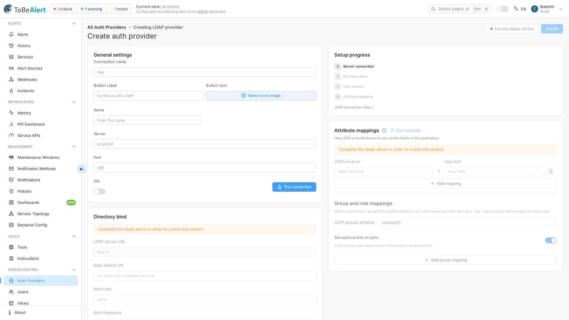 LDAP provider — step 1 general settings