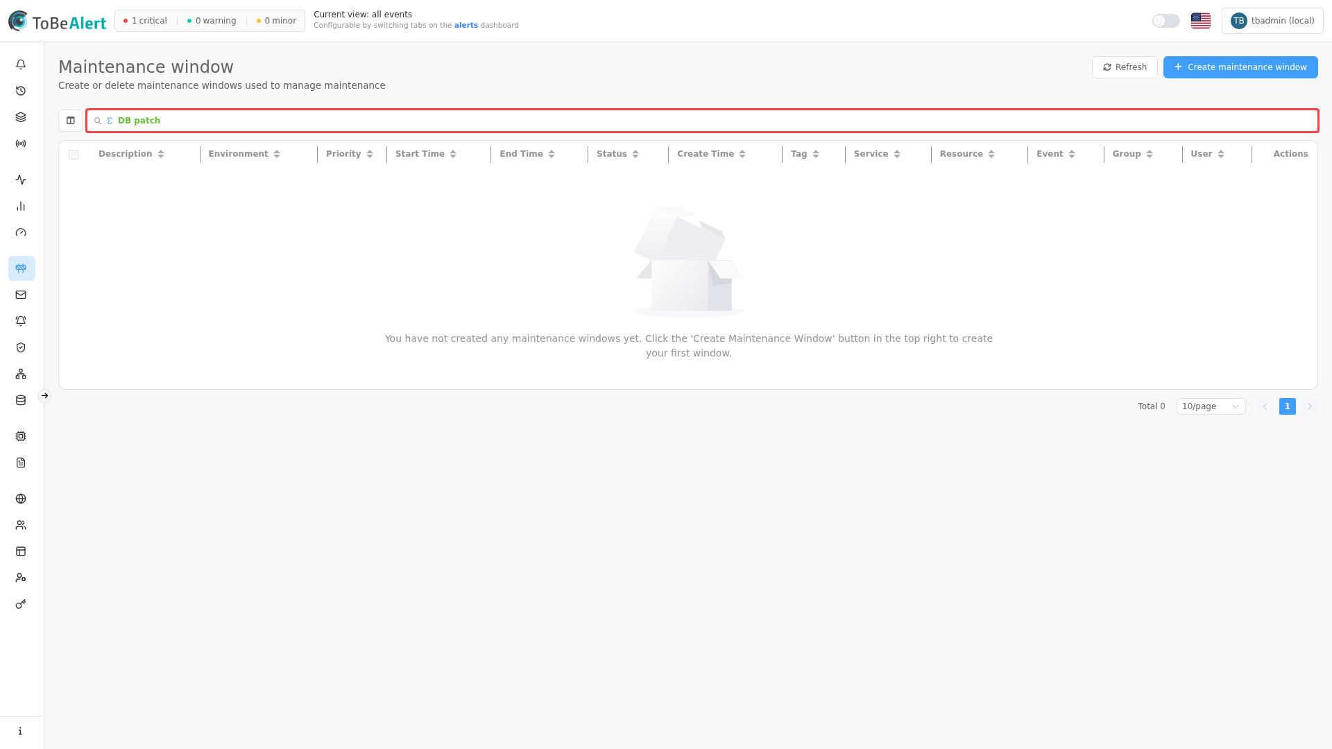 Maintenance windows list — plain search