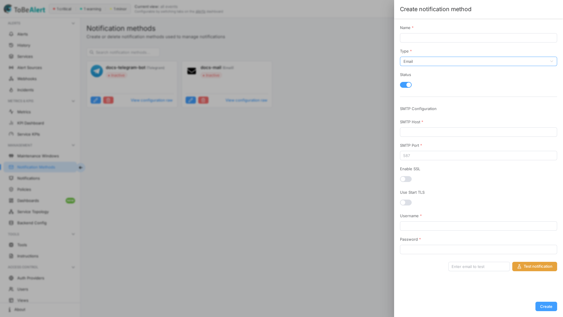 Create notification method — Email type