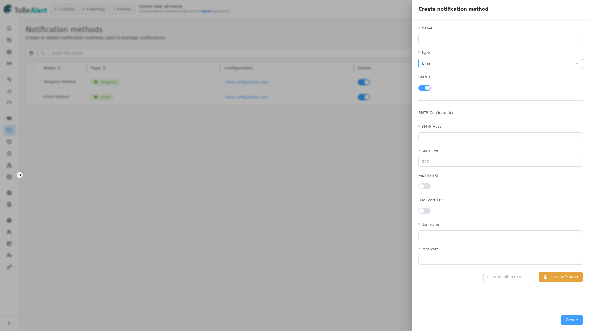 Create notification method — Email type