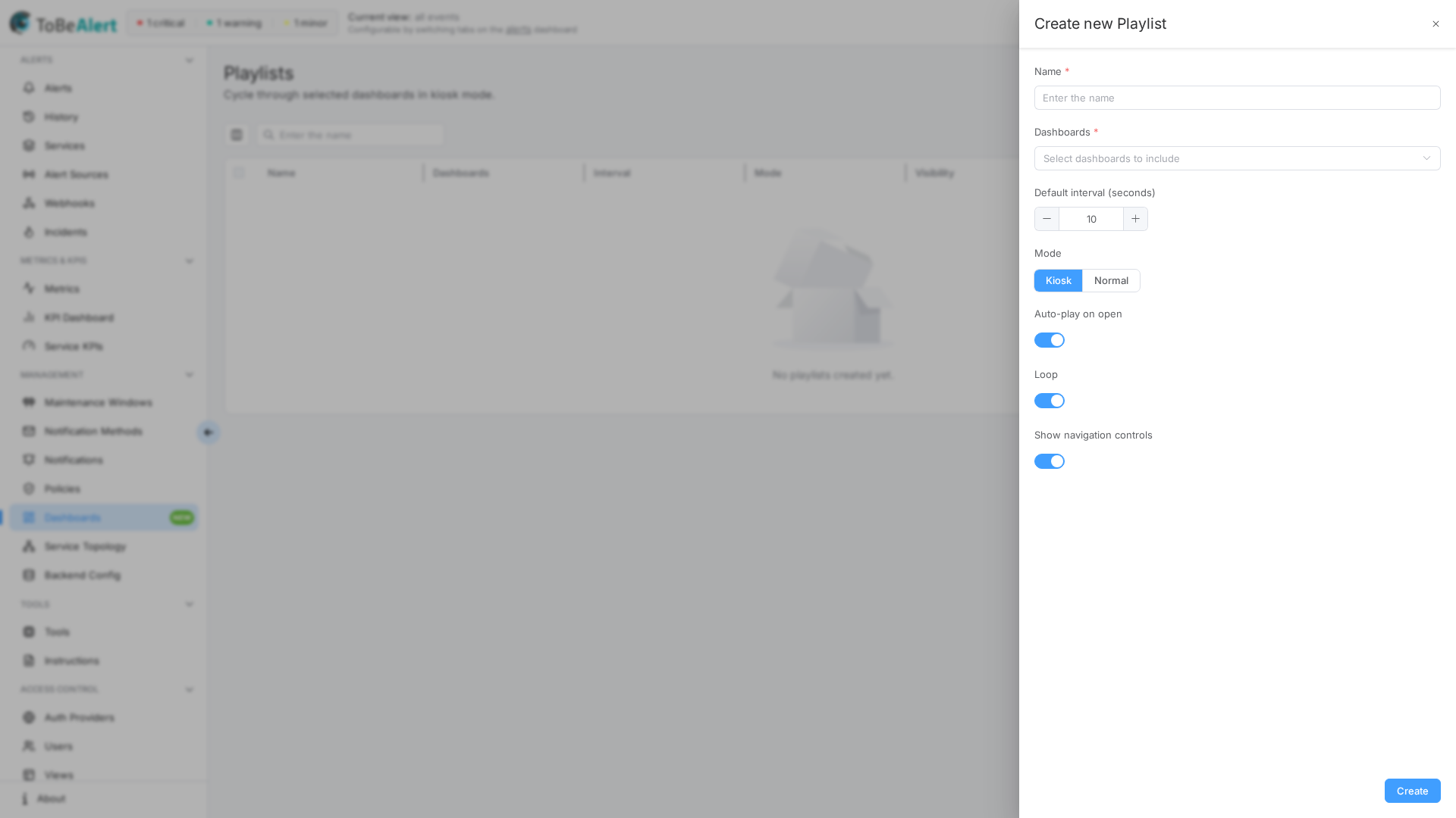 Create new Playlist drawer