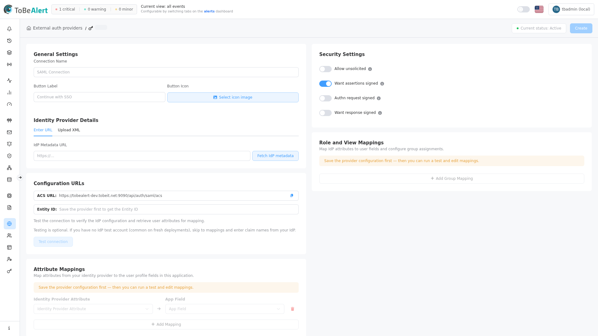SAML provider — create (Enter URL tab)