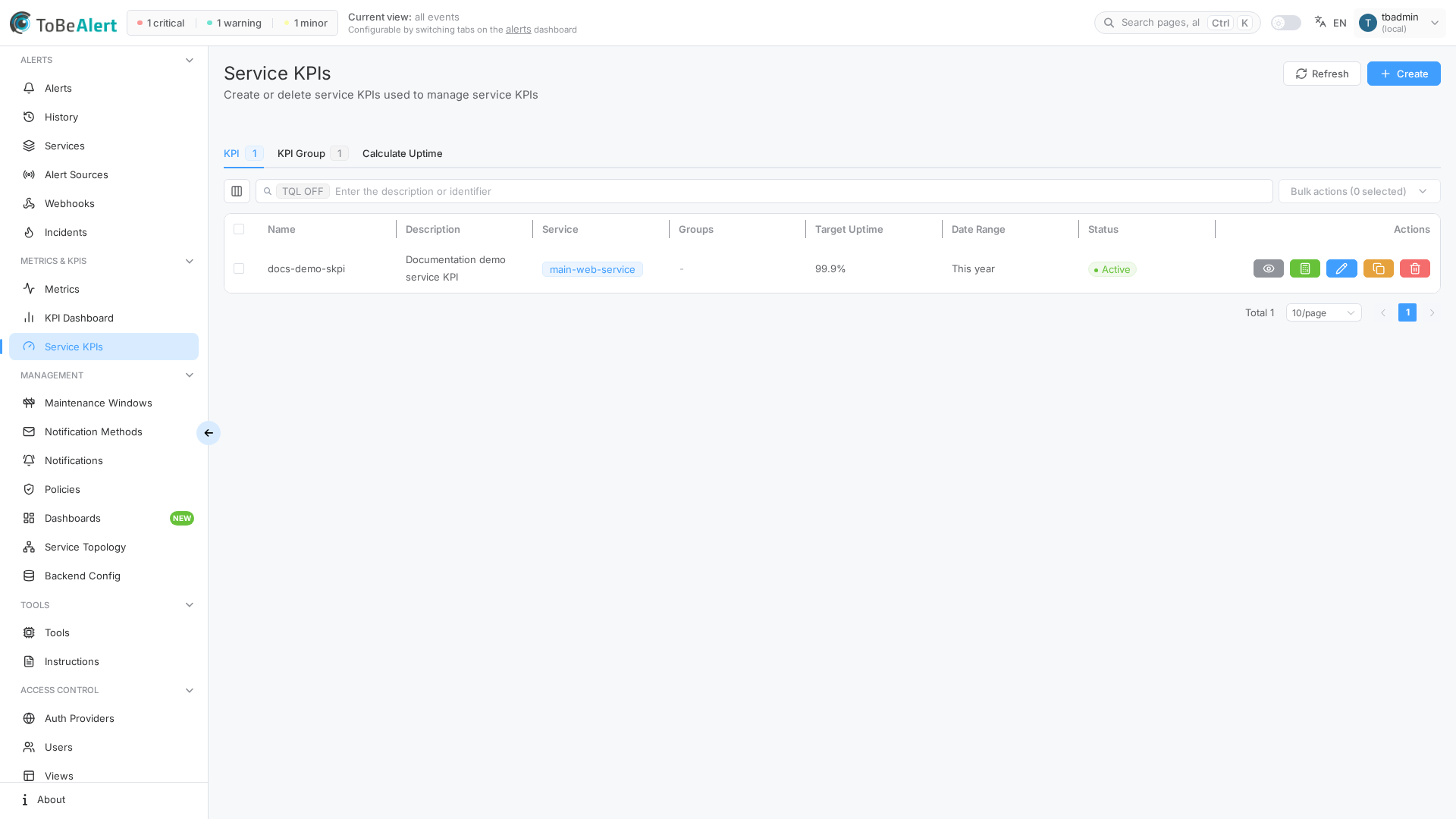 Create KPI drawer