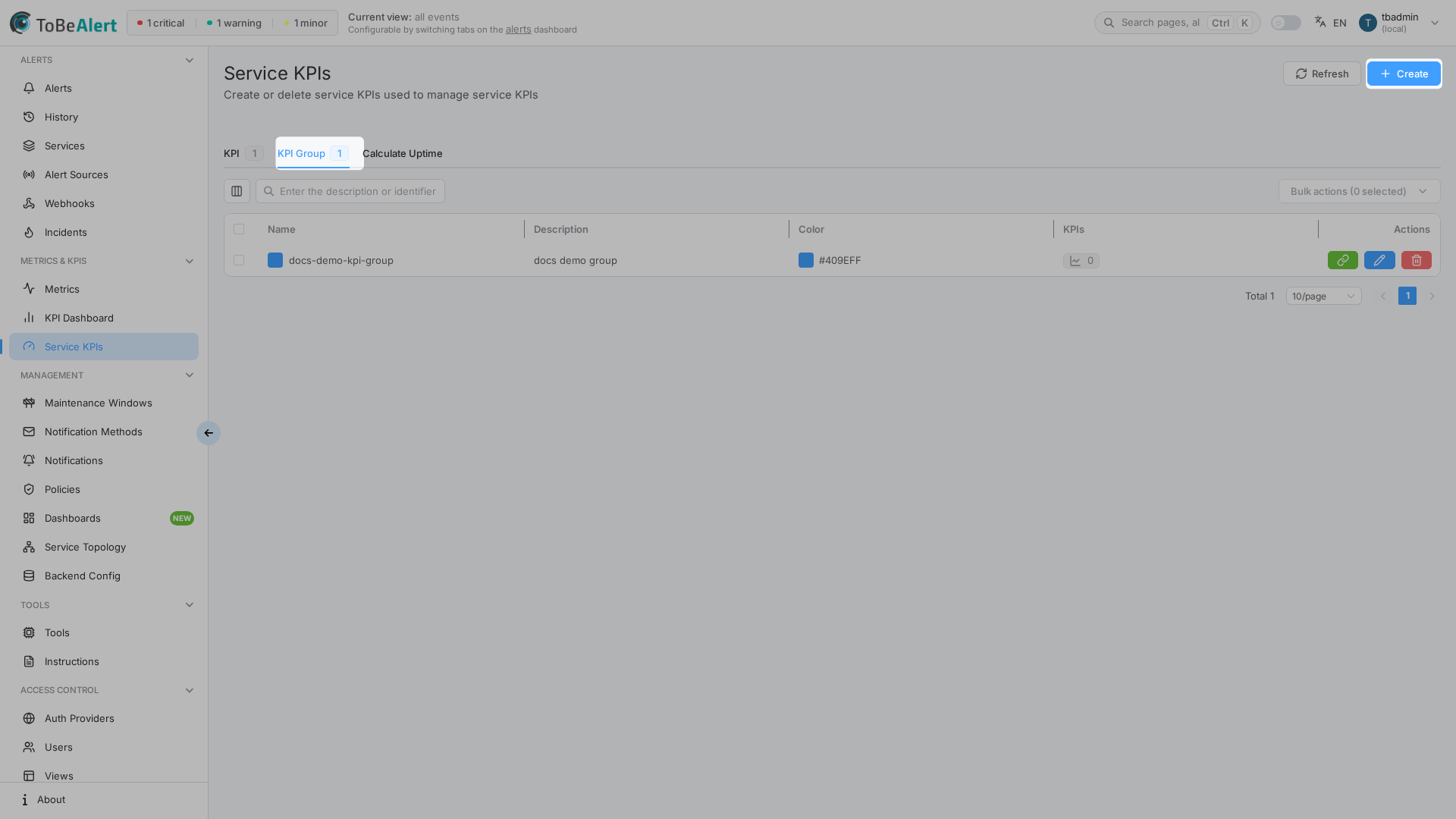 KPI Groups tab