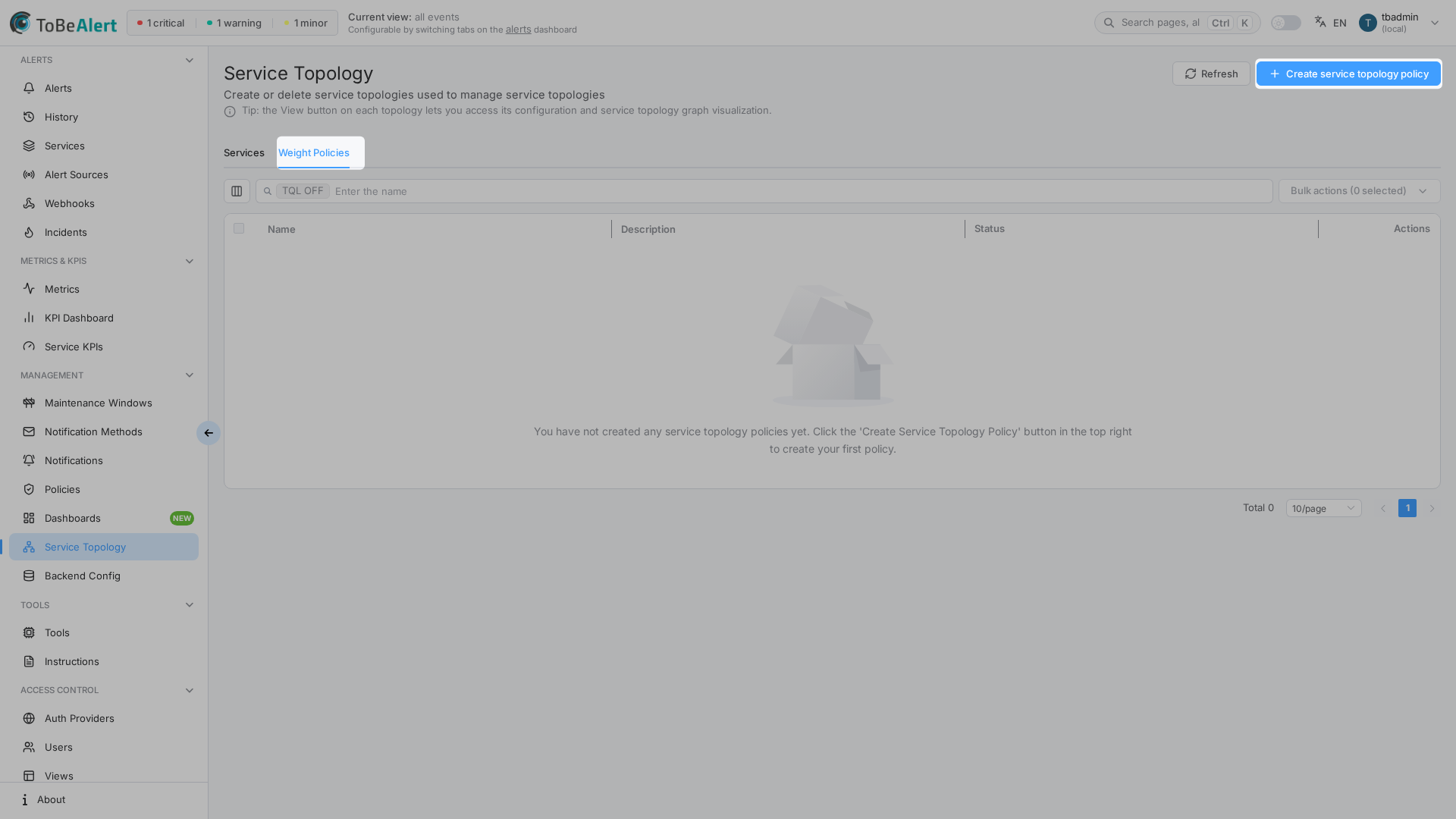 Weight Policies tab