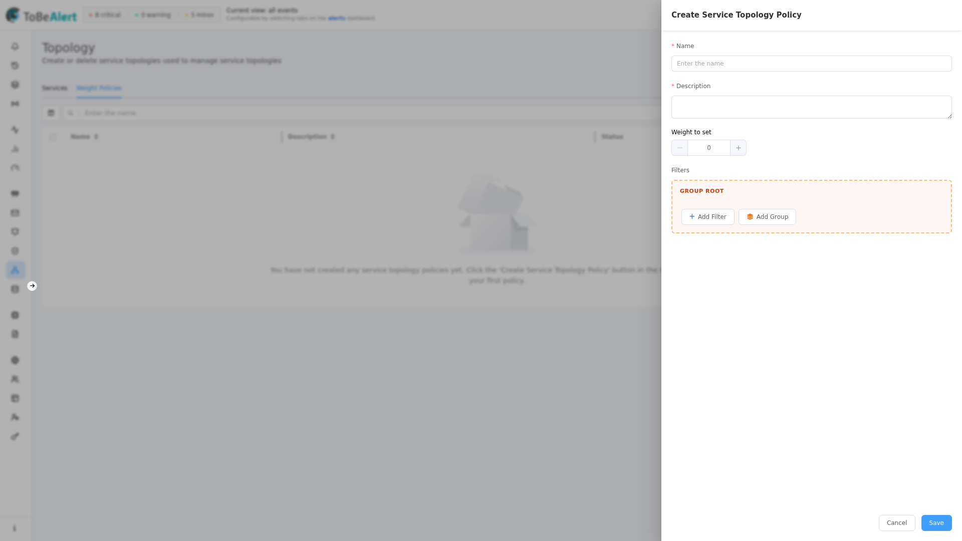 Create service topology policy drawer
