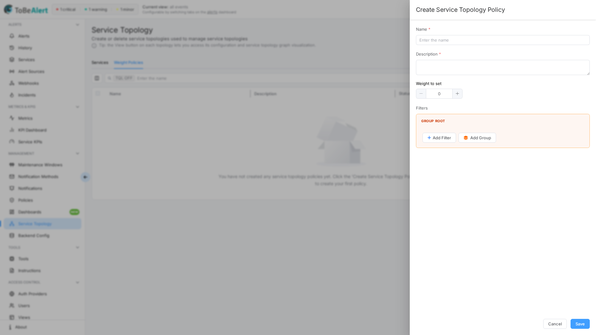 Create service topology policy drawer