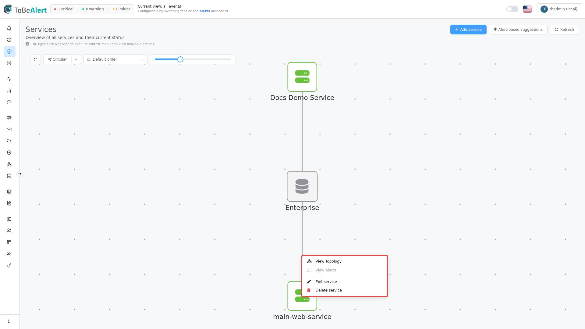Service node context menu