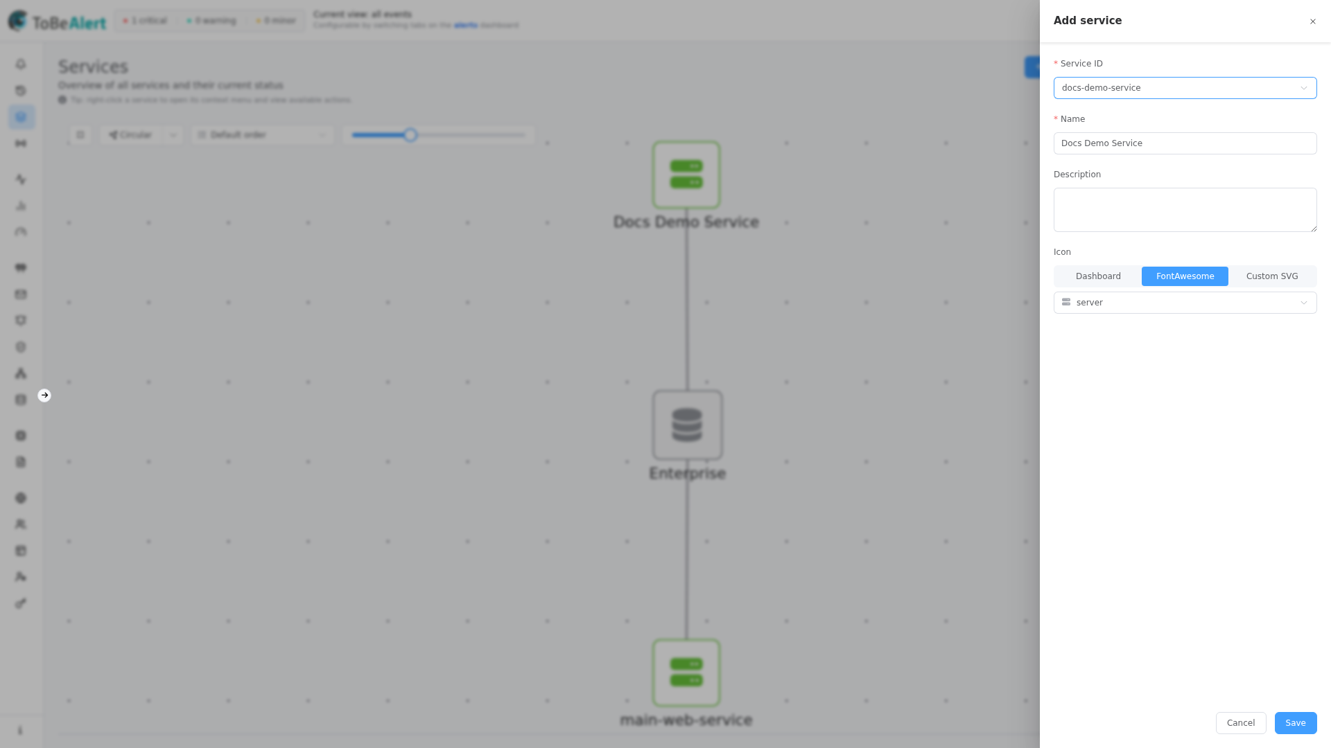 Create service — filled form