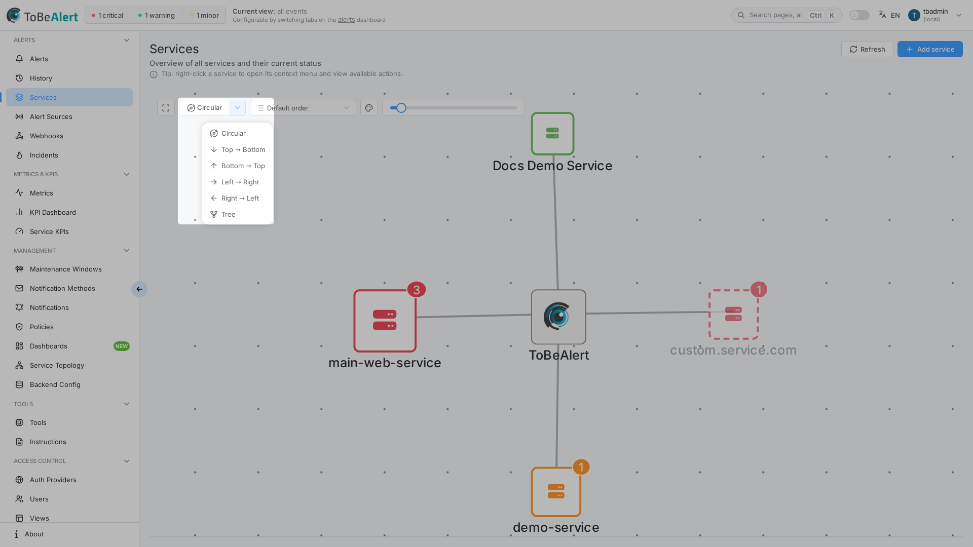 Graph layout menu