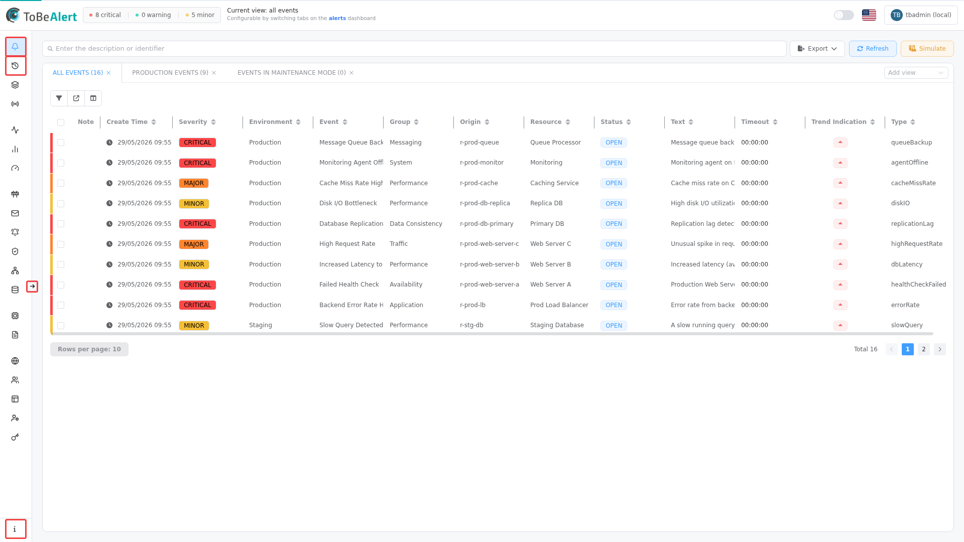 Collapsed sidebar (icon-only rail) — red boxes mark the expand control, menu icons, and About
