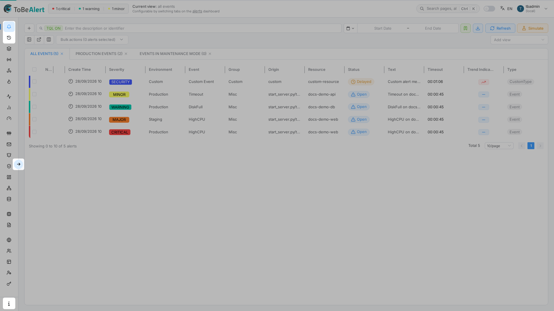 Collapsed sidebar (icon-only rail) — red boxes mark the expand control, menu icons, and About
