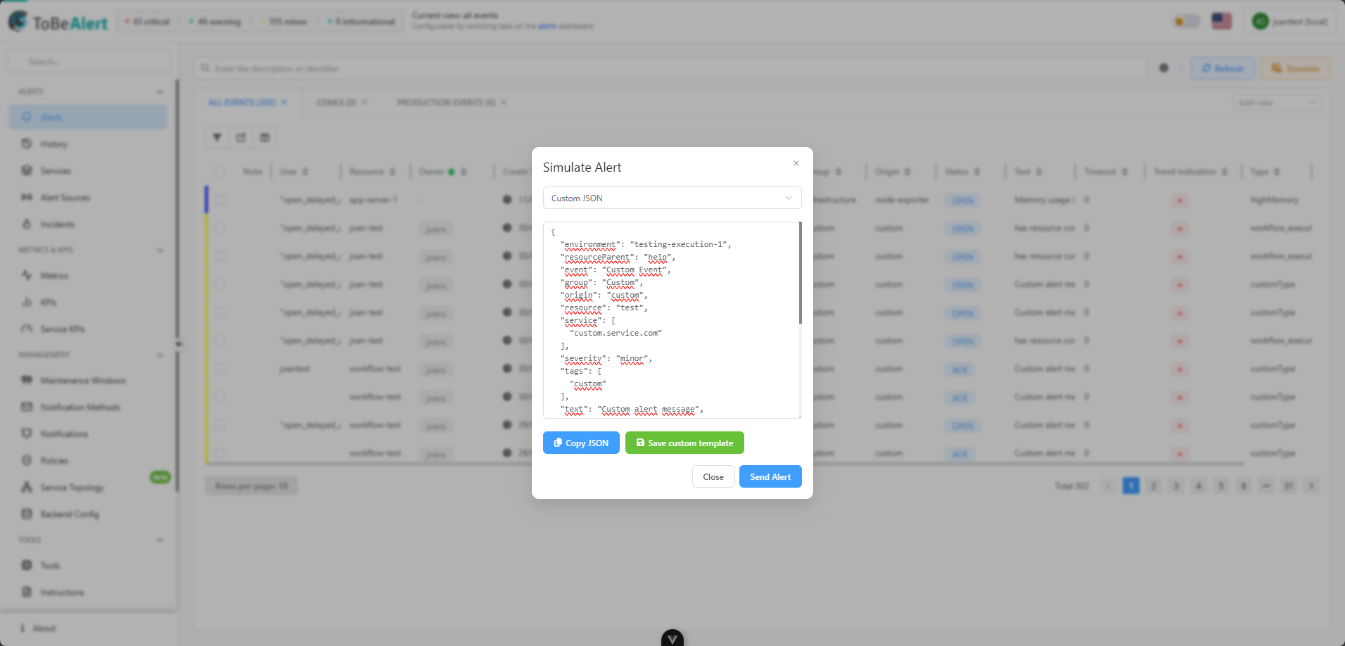 Alert simulate dialog