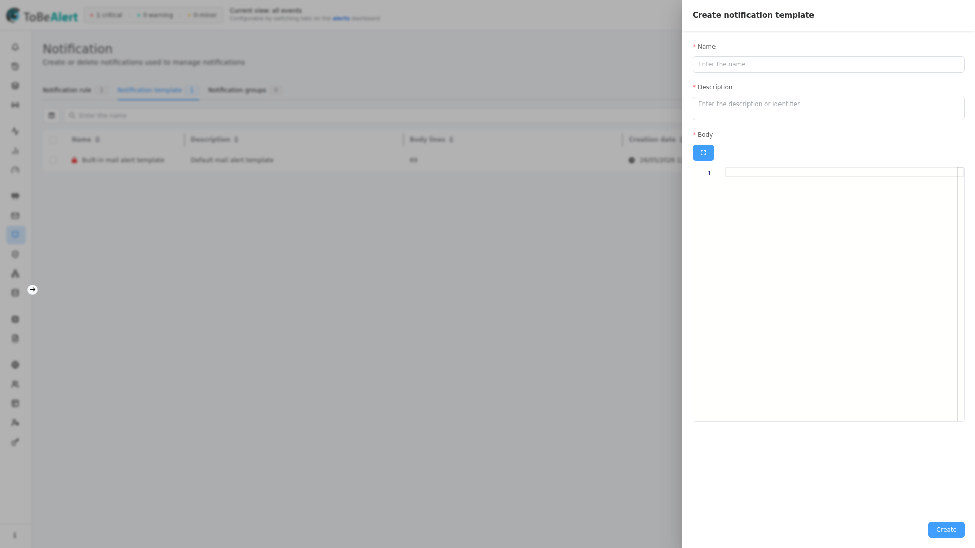 Create notification template — drawer form