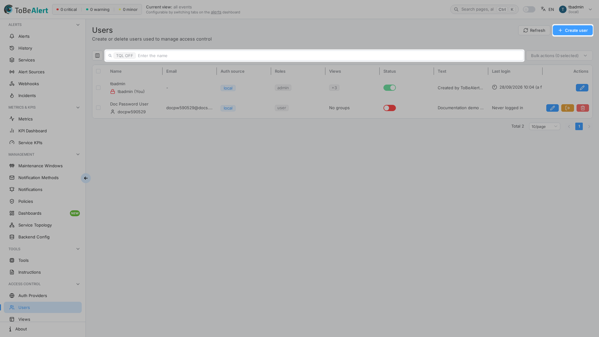 Users list
