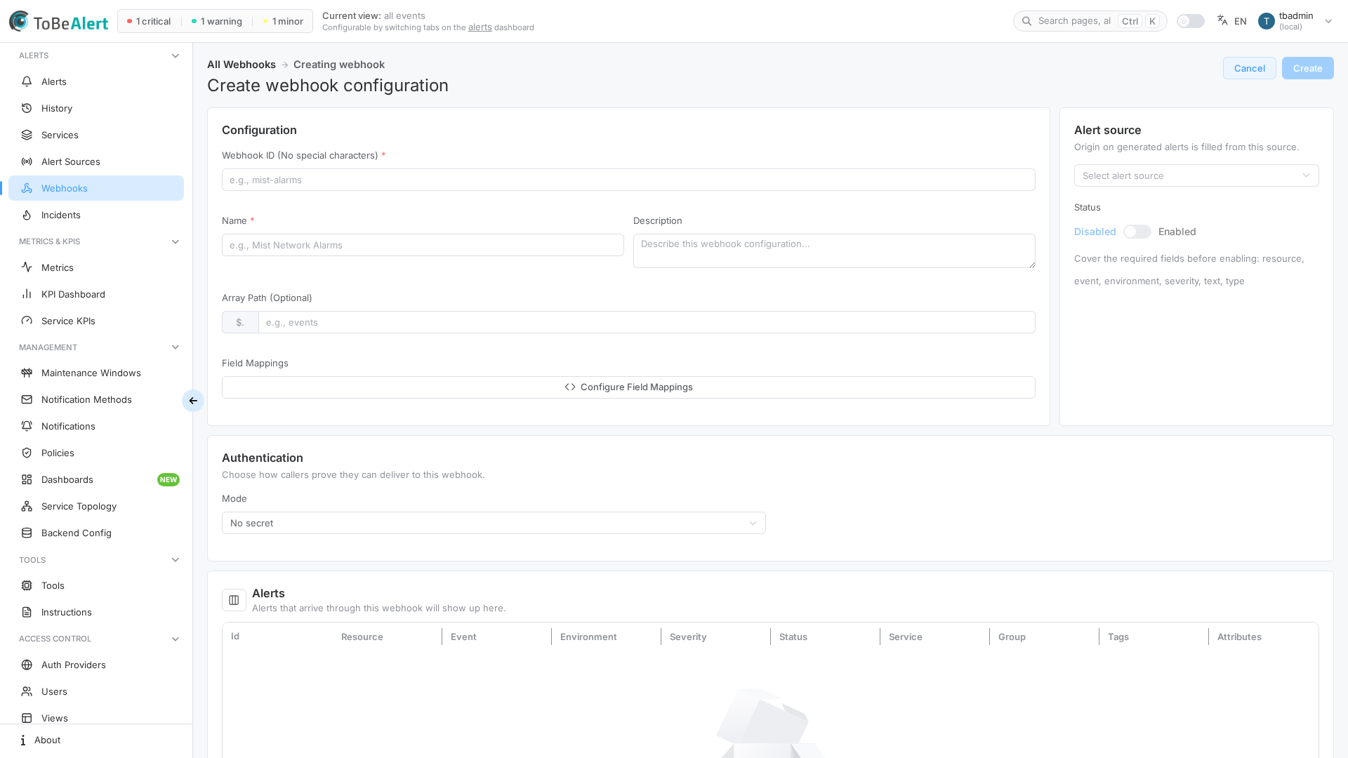 Create webhook configuration editor